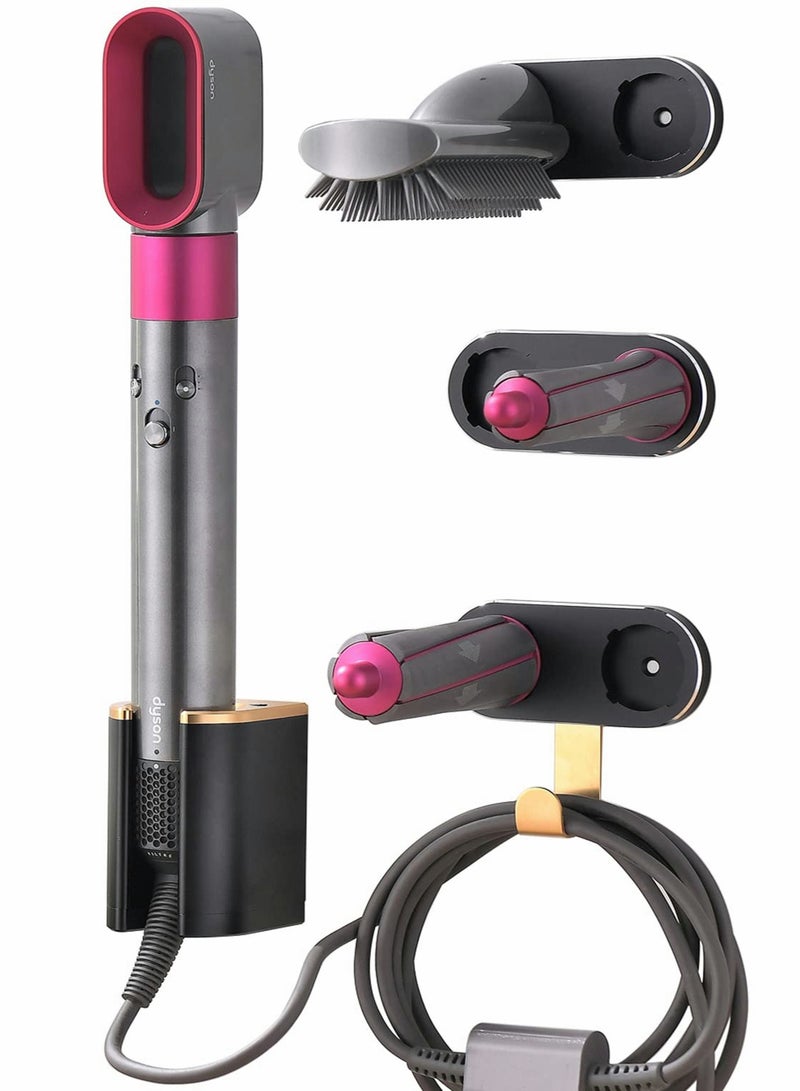 Zikra Wall Mount Hair Curler Holder for Dyson Airwrap Hair Curler, No Punch Organizer Storage Rack for Dyson Airwrap Styler Accessories Curling Barrel and Brush for Bedroom Bathroom (Black) - Image 1