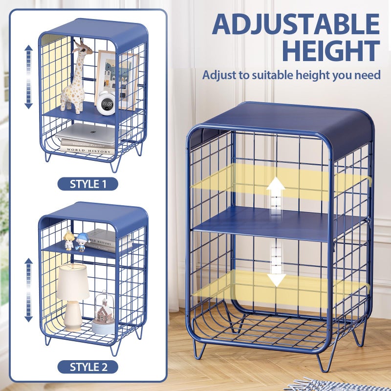 APEXCHASER Cute Nightstand,Metal Side Table,3-Tier Modern End Table with Storage Shelf, Unique Side Tables, Cute Coffee Table for Living Room, Small Table for Bedroom,Navy Blue - Image 2