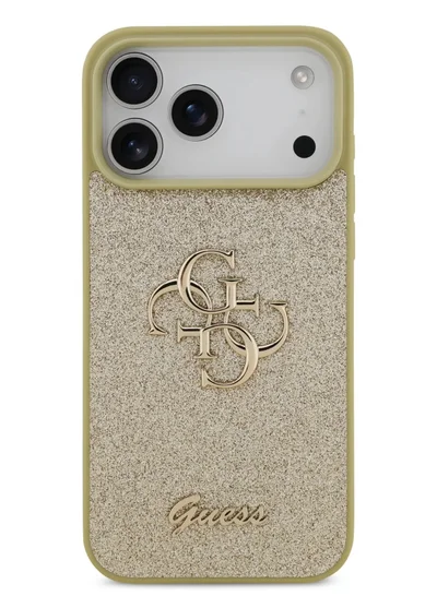 GUESS iPhone 17 Pro Case / PU Glitter Cover With Big 4G Metal Logo - Gold
