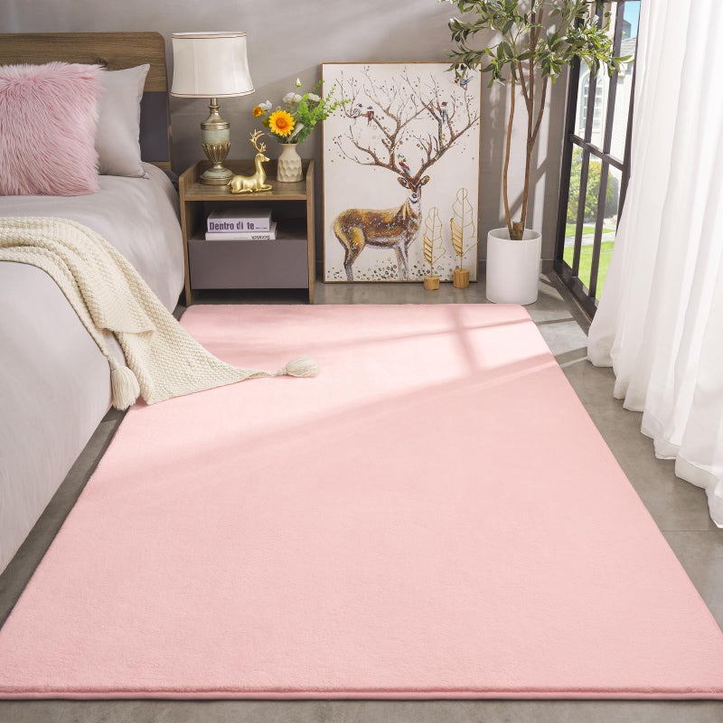 Amearea Modern Area Rugs for Bedroom Living Room, 4x6 Feet Pink Thickened Memory Foam Rug, Fluffy Indoor Washable Rugs Non Slip Minimalist Carpet for Kids Boys Girls Dorm Nursery Room Decor - Image 2