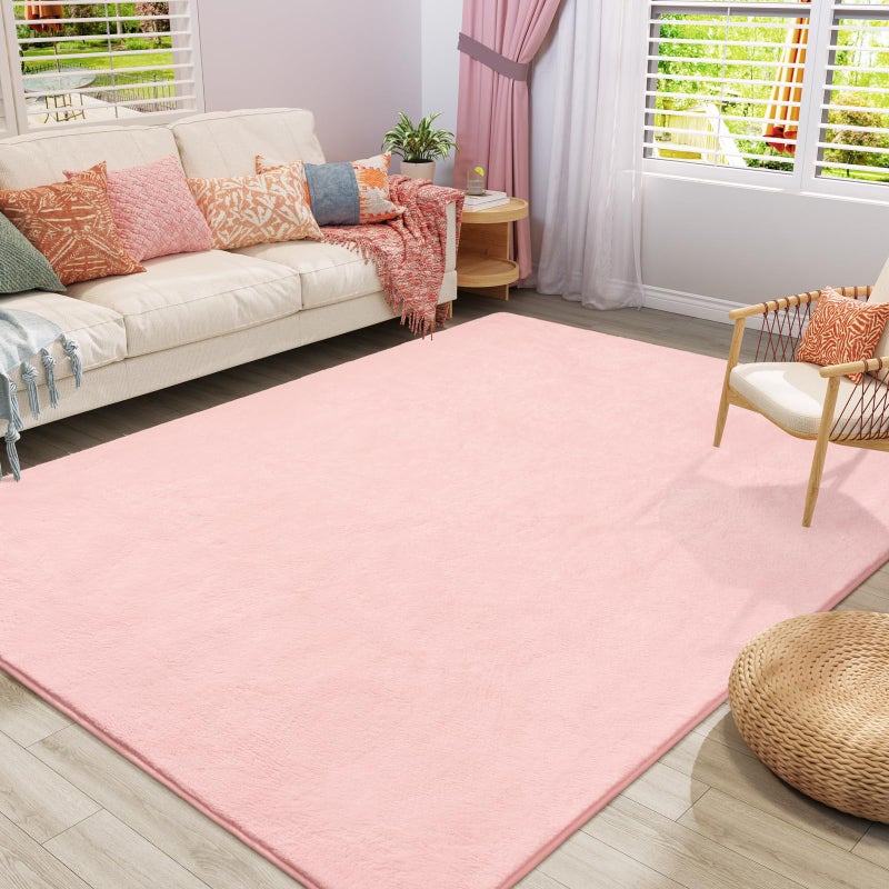 Amearea Modern Area Rugs for Bedroom Living Room, 4x6 Feet Pink Thickened Memory Foam Rug, Fluffy Indoor Washable Rugs Non Slip Minimalist Carpet for Kids Boys Girls Dorm Nursery Room Decor - Image 1
