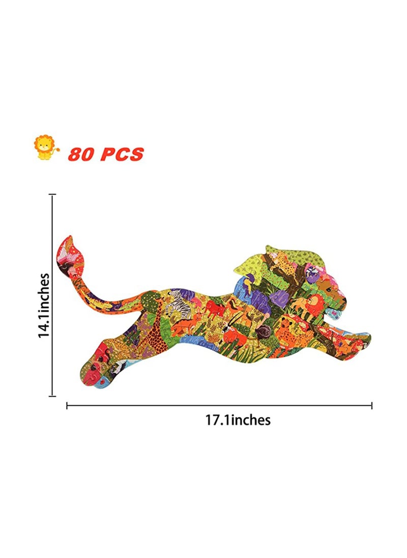 SYOSI - Lion Animal Shaped Puzzle for Kids and Adults, 80 Pieces Floor Jigsaw Puzzles, Irregular Shaped Jigsaw Puzzles Unique Exquisite Lion Puzzles, Birthday Gift for Boys and Girls Family Game Play - Image 1