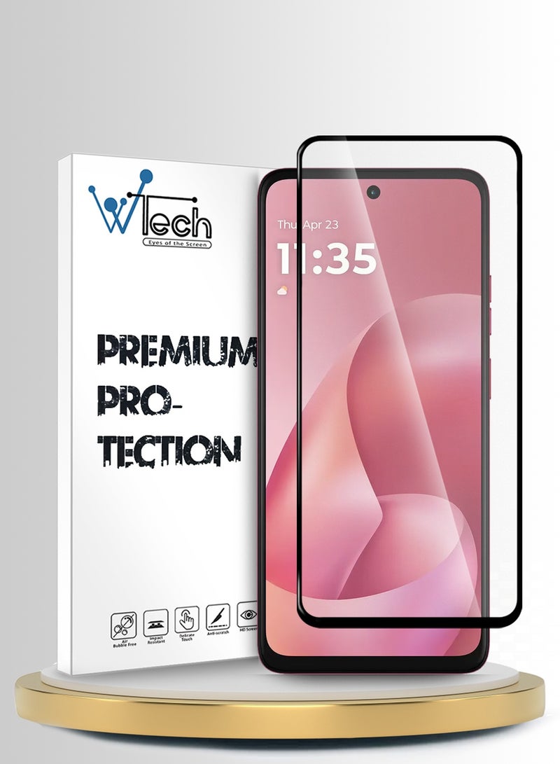 دبليو تيك واقي شاشة زجاجي مقسى كامل الغطاء بكامل الغراء لسلسلة موتورولا موتو G57 باور 5G 2025 الفاخرة E2E (MSGECN) - شفاف/أسود - Image 1