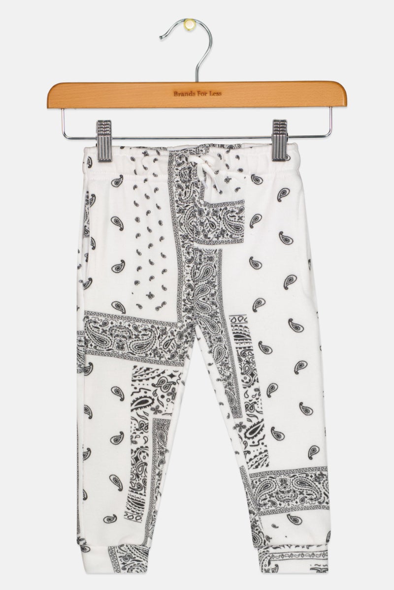 brooklyn Toddlers Boy Paisley Print Jogger Pants, White  - Image 1