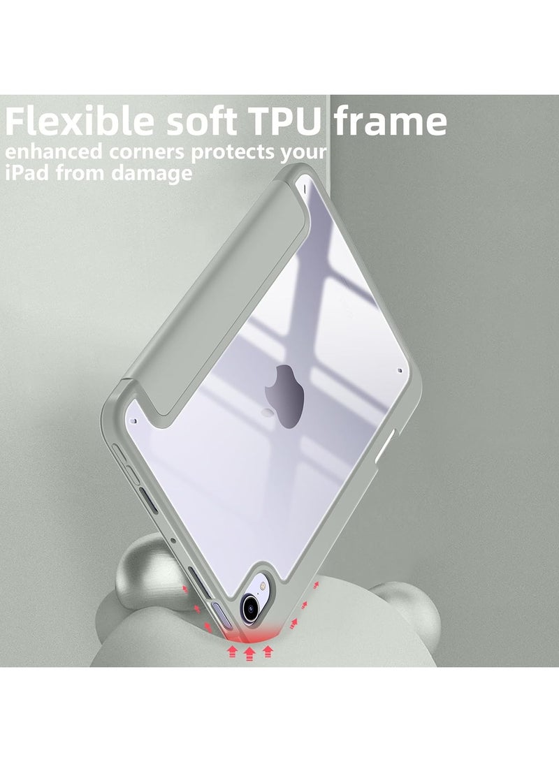 DUSALA Case for iPad mini 7 (A17 Pro, 7th Generation) 2024 / iPad mini 6 (6th Gen) 8.3 Inch with Pencil Holder, Slim Stand Protective Cover with Clear Transparent Back Shell for iPad mini 8.3 inch Tablet, Support Auto Wake/Sleep, (Grey) - Image 5