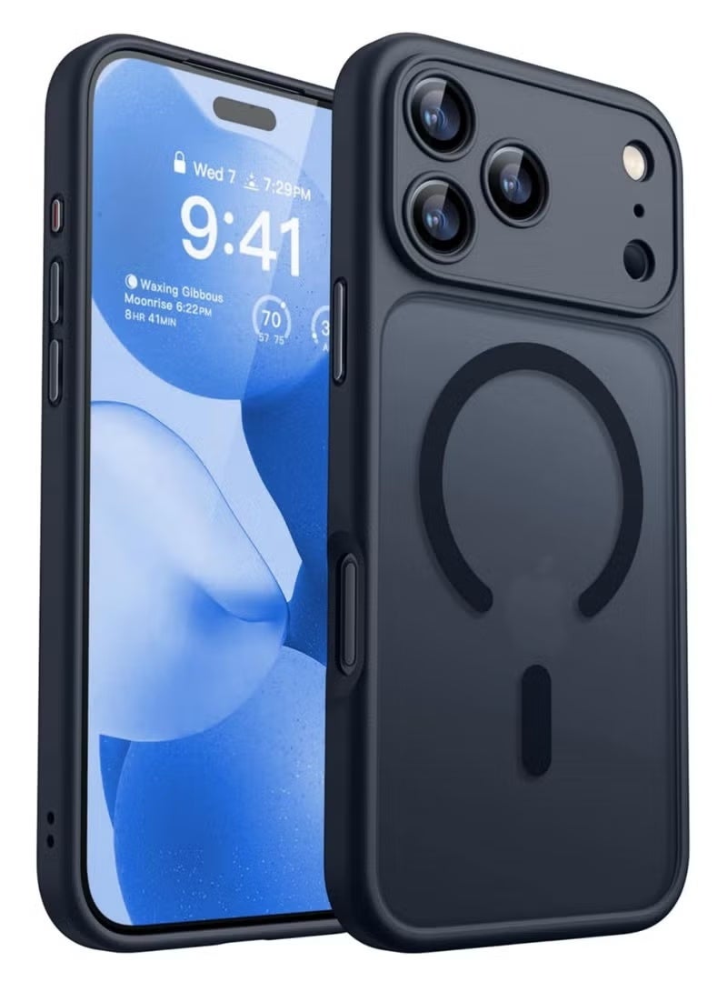 Magnetic protective case full camera protective cover for iPhone 17 Pro Max, compatible with MagSafe, [military-grade anti-fall] [anti-fingerprint] shockproof ultra-thin translucent frosted mobile phone protective cover (black) - Image 1