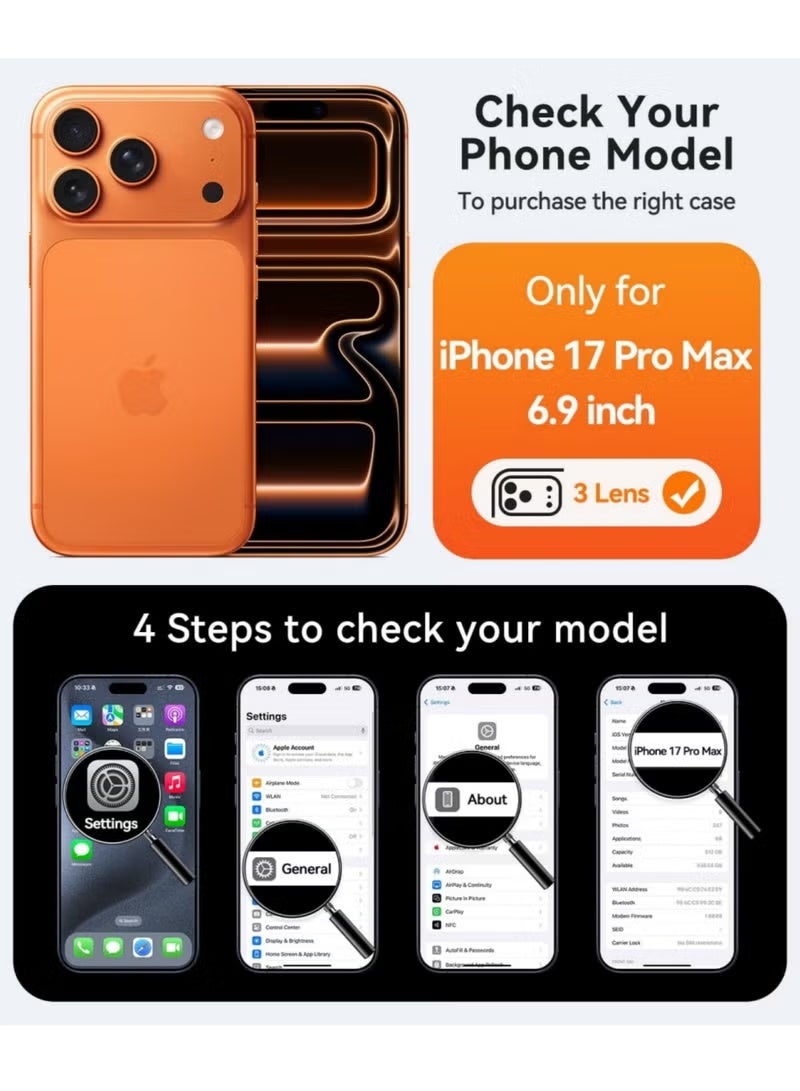 Magnetic protective case full camera protective cover for iPhone 17 Pro Max, compatible with MagSafe, [military-grade anti-fall] [anti-fingerprint] shockproof ultra-thin translucent frosted mobile phone protective cover (black) - Image 2