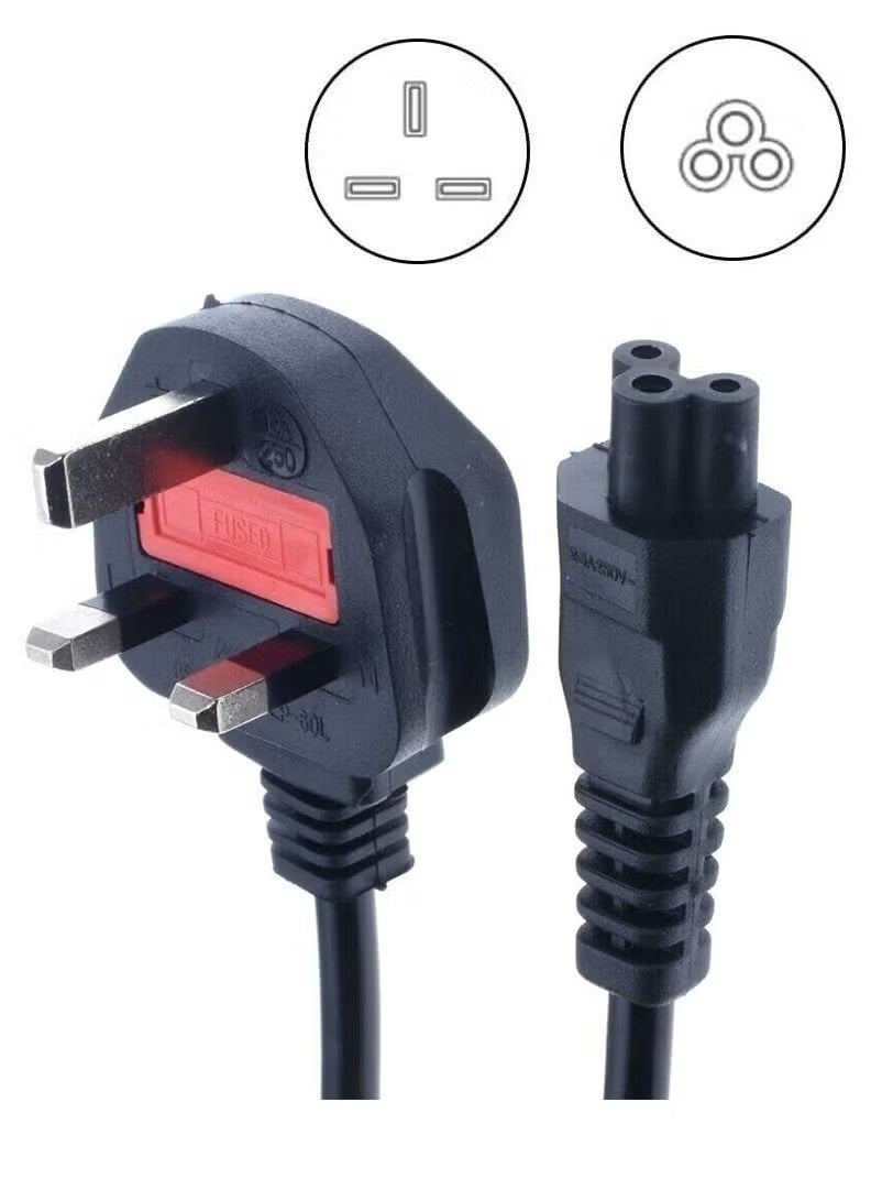 UK Cloverleaf 3 Pin Power Cable for Laptop chargers 1.5M, Mains Power Cord lead for PC, Scanners, Printers, TV - Image 1
