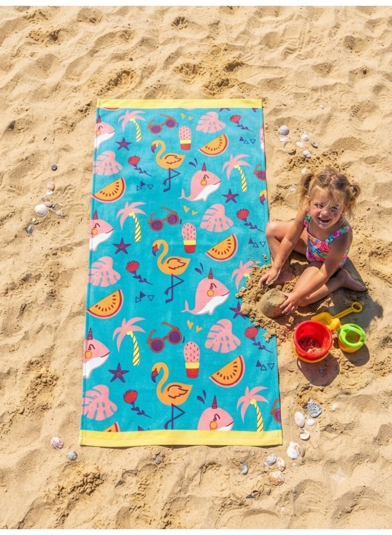 cotton beach towel with tropical print,120x60 cm - Image 2