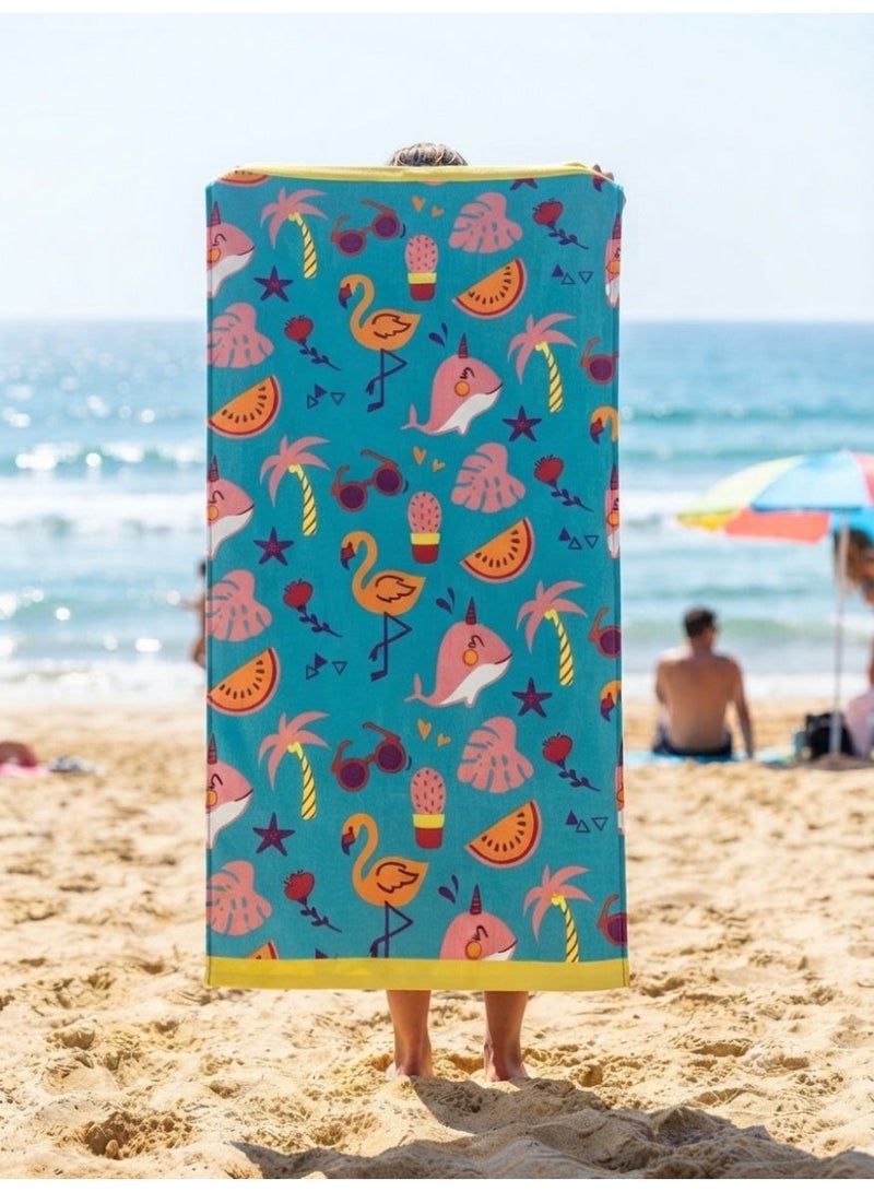 cotton beach towel with tropical print,120x60 cm - Image 1