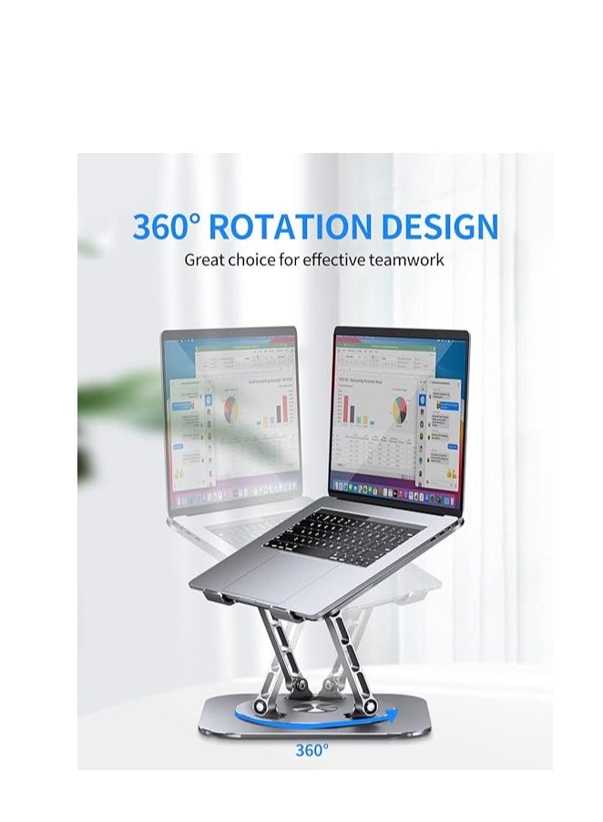 AOEVI Adjustable Laptop Stand with 360 Rotating Base, Computer Stand for Laptop Ergonimic Foldable Laptop Riser for Desk Compatible with MacBook Pro/Air Notebook up to 16 Inches, Grey  - Image 3