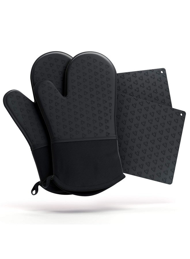 Cosy House Collection Cosy House Collection 4-Piece Oven Mitt & Pot Holder Set - 500°F Heat Resistant Trivet Cooking Gloves - Flexible, Durable & Comfortable Long-Lasting Silicone - Cooking, Baking & Grilling (Black)  - Image 1