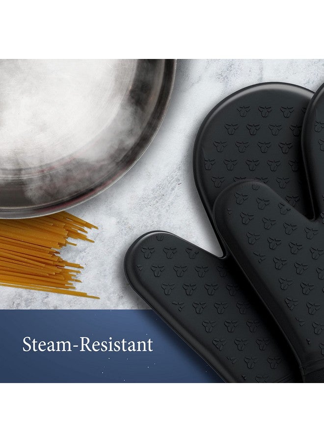 Cosy House Collection Cosy House Collection 4-Piece Oven Mitt & Pot Holder Set - 500°F Heat Resistant Trivet Cooking Gloves - Flexible, Durable & Comfortable Long-Lasting Silicone - Cooking, Baking & Grilling (Black)  - Image 5