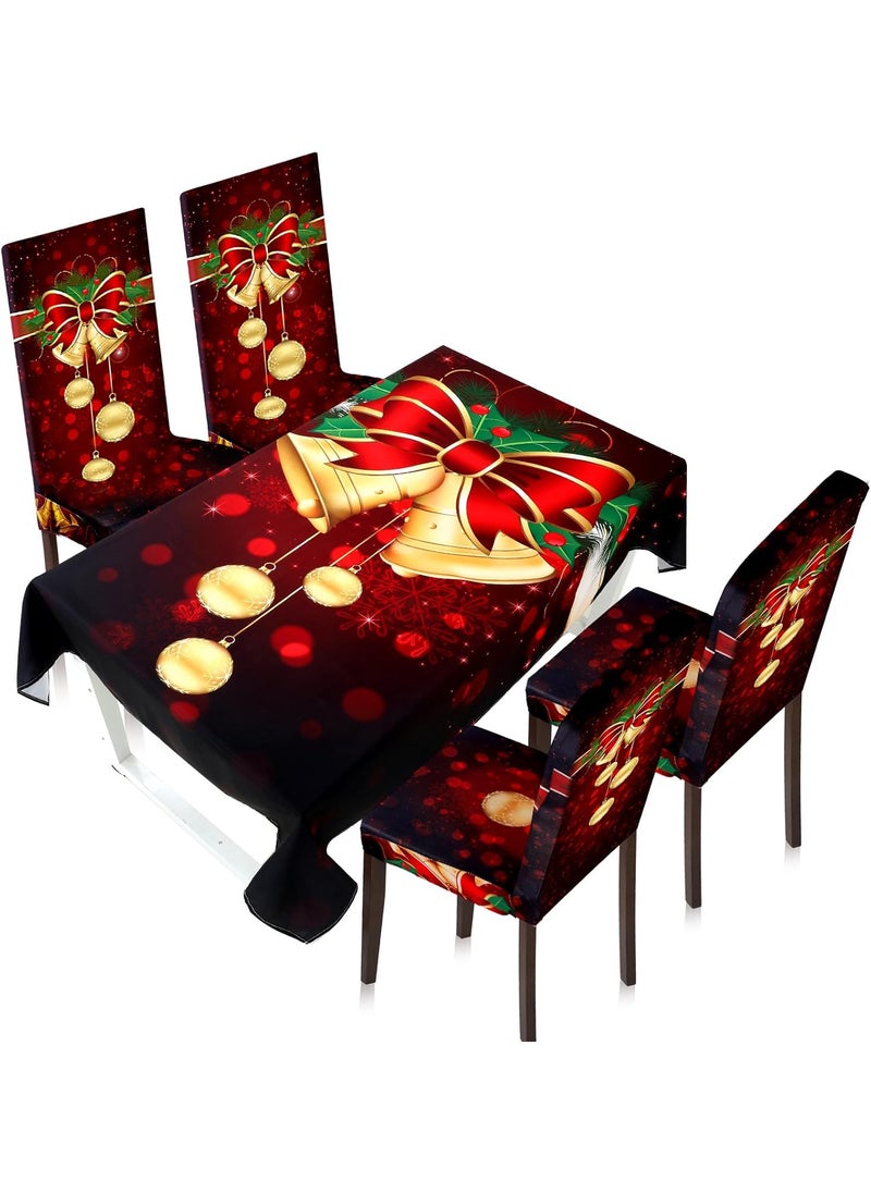 Moukeren Moukeren 5pcs Christmas Tablecloth Chair Protector Cover Stretch Removable Washable Table Cover Set Christmas Seat Slipcover for Home Hotel Dining Room Banquet Wedding Party  - Image 1
