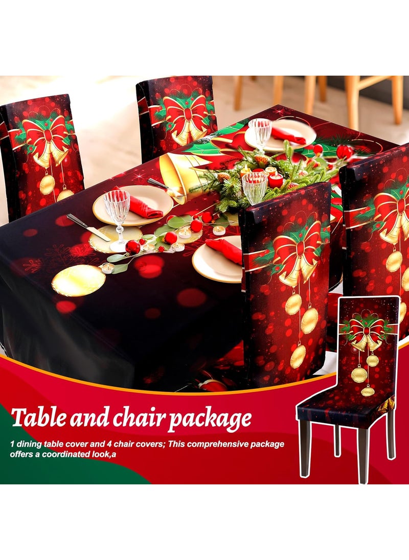 Moukeren Moukeren 5pcs Christmas Tablecloth Chair Protector Cover Stretch Removable Washable Table Cover Set Christmas Seat Slipcover for Home Hotel Dining Room Banquet Wedding Party  - Image 5