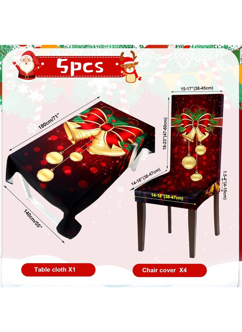 Moukeren Moukeren 5pcs Christmas Tablecloth Chair Protector Cover Stretch Removable Washable Table Cover Set Christmas Seat Slipcover for Home Hotel Dining Room Banquet Wedding Party  - Image 2