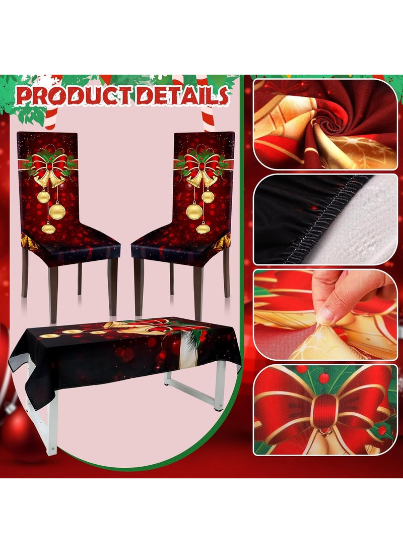 Moukeren Moukeren 5pcs Christmas Tablecloth Chair Protector Cover Stretch Removable Washable Table Cover Set Christmas Seat Slipcover for Home Hotel Dining Room Banquet Wedding Party  - Image 3
