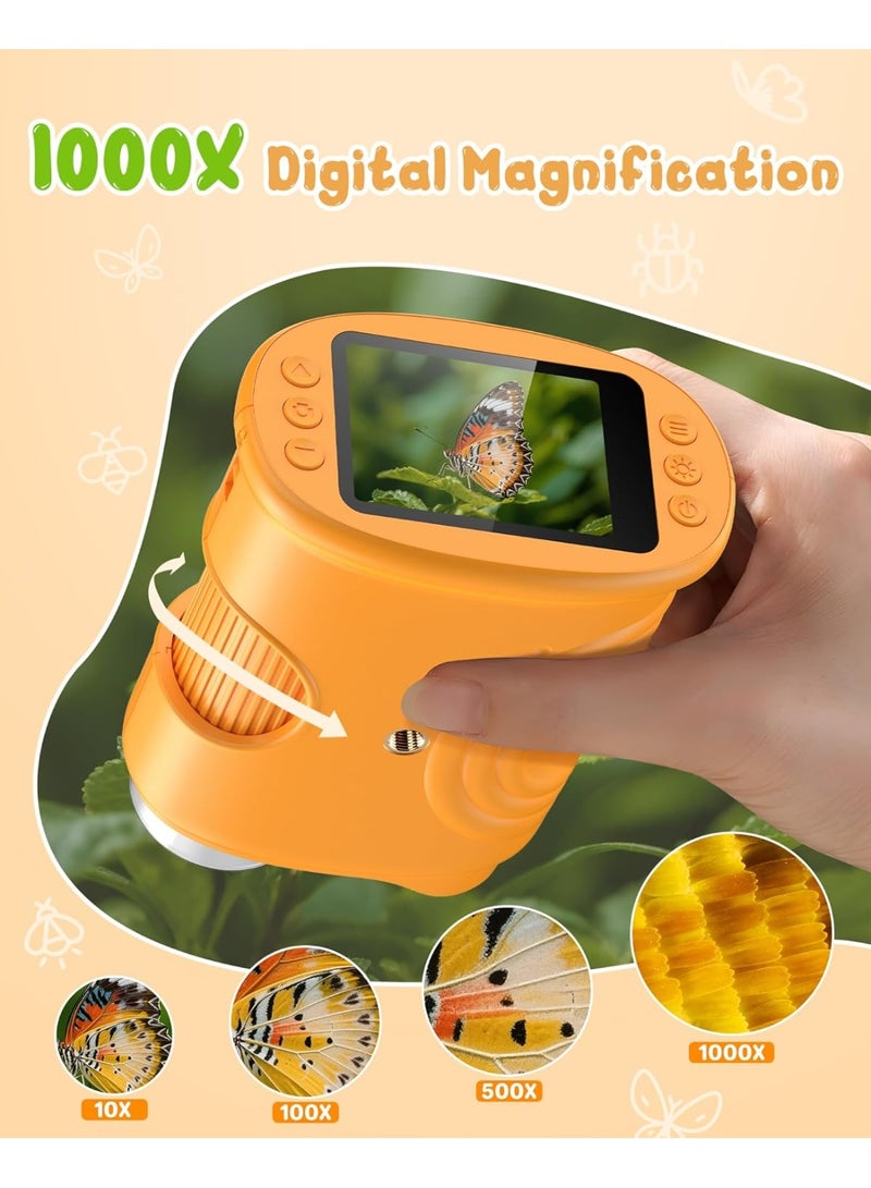 1000x Digital Microscope for Children Magnifying Glass: Mobile Phone Pocket Microscope with 2.0 Inch IPS Screen and 8 LED Light - Gift from 3-6 6-12 Years - Mini Magnifying Glass - Kids Garden Toy - Image 2