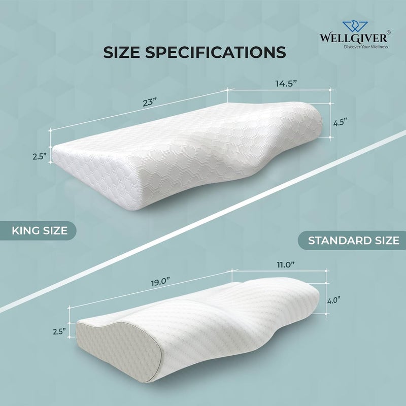 WELLGIVER WELLGIVER Cervical Memory Foam Pillow for Neck Pain 2 Year Warranty 23 x 145 x 45 Inch King Orthopedic Pillow Spondylitis Neck Shoulder Pain Washable Jacquard White Cover Pack of 2 - Image 3