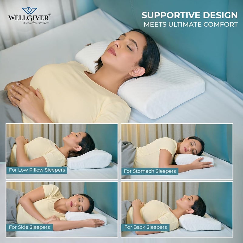 WELLGIVER WELLGIVER Cervical Memory Foam Pillow for Neck Pain 2 Year Warranty 23 x 145 x 45 Inch King Orthopedic Pillow Spondylitis Neck Shoulder Pain Washable Jacquard White Cover Pack of 2 - Image 5