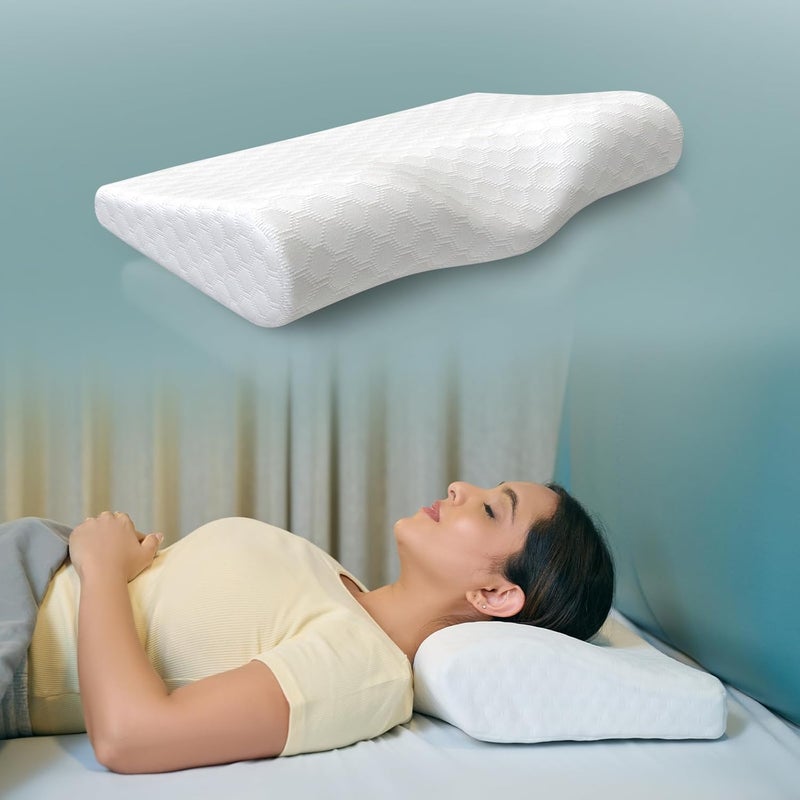 WELLGIVER WELLGIVER Cervical Memory Foam Pillow for Neck Pain 2 Year Warranty 23 x 145 x 45 Inch King Orthopedic Pillow Spondylitis Neck Shoulder Pain Washable Jacquard White Cover Pack of 2 - Image 1