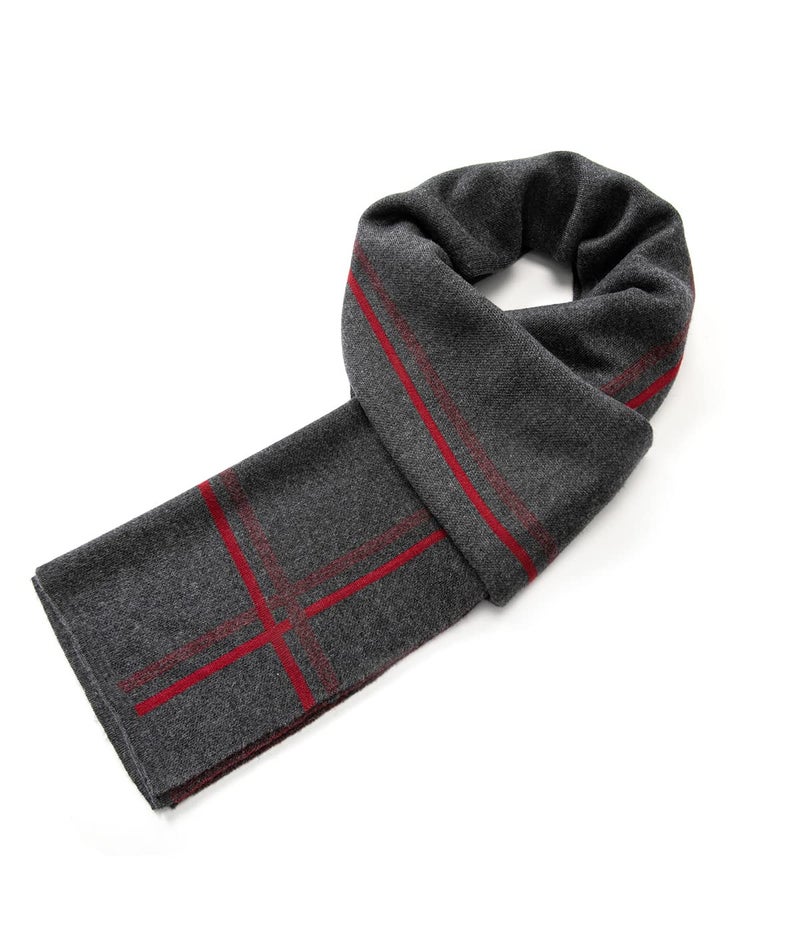 Villand Luxurious Mens Striped Merino Wool Scarf - Gift Box Wrapped Winter Soft Warm Thick Knitted Neckwear for Men (Dark Gray) - Image 1