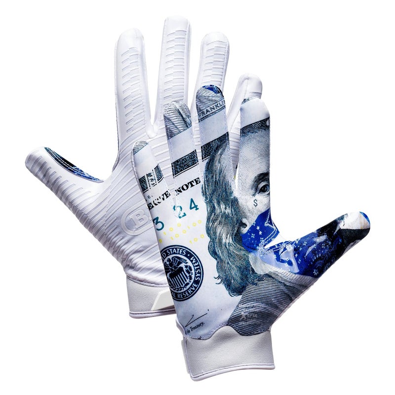 Battle Sports Blue Strips Wide Receiver Football Gloves, Ultra Stick Adult & Youth Gloves - Adult Medium, White/Blue - Image 2