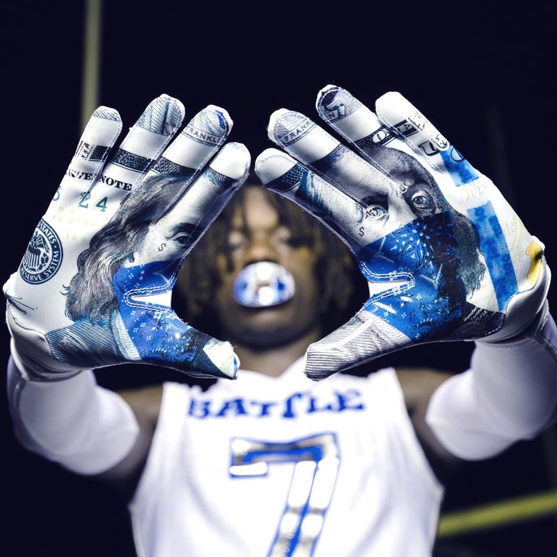 Battle Sports Blue Strips Wide Receiver Football Gloves, Ultra Stick Adult & Youth Gloves - Adult Medium, White/Blue - Image 3