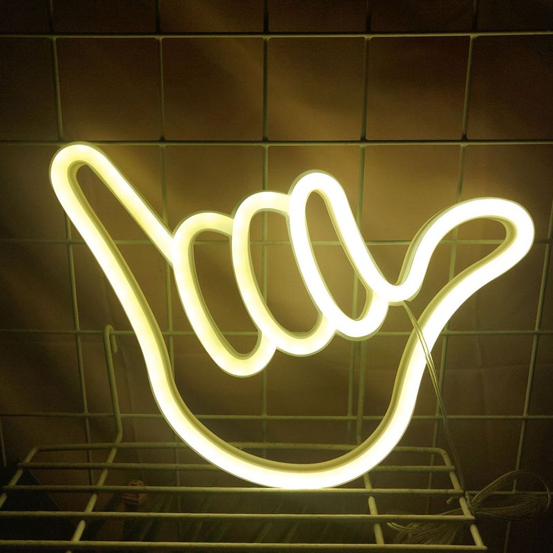 1Pc Hand Shape Lamp Decorative Neon Light Battery USB Dual-use Light White - Image 1