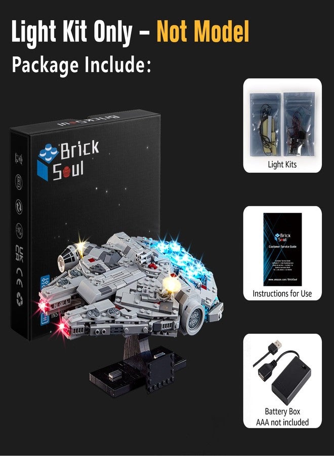 BrickSoul LED Light Up Kit Compatible with Lego Millennium Falcon A New Hope 25th Anniversary 75375 Building Sets, Upgrade Design Lighting Accessories for Star Wars Set, Not Included 75375 Model - Image 2