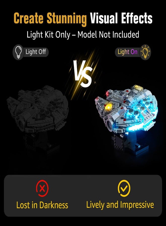 BrickSoul LED Light Up Kit Compatible with Lego Millennium Falcon A New Hope 25th Anniversary 75375 Building Sets, Upgrade Design Lighting Accessories for Star Wars Set, Not Included 75375 Model - Image 3