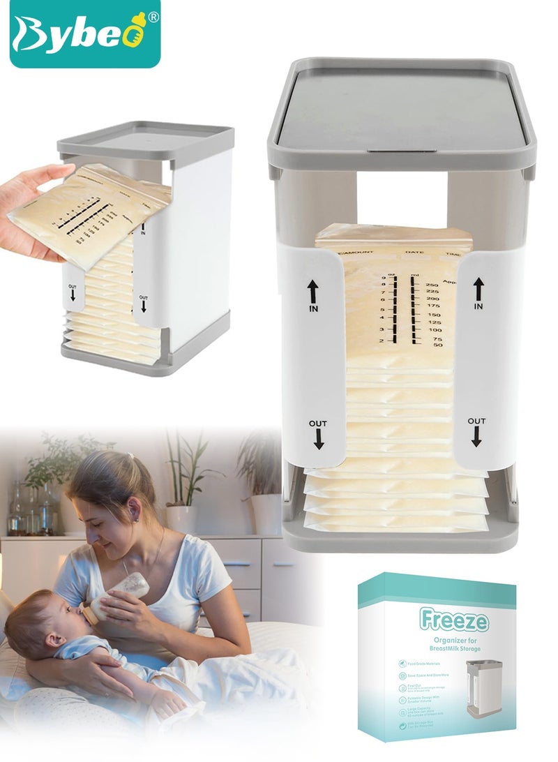 Bybeo Freeze Organizer for Breastmilk Storage Bags, Breastmilk Storage Container, Breast Milk Storage Bins with Quick-Freeze Tray, First in First Out Breastmilk Bag Organizer, 16.5*12*20.5CM - Image 1
