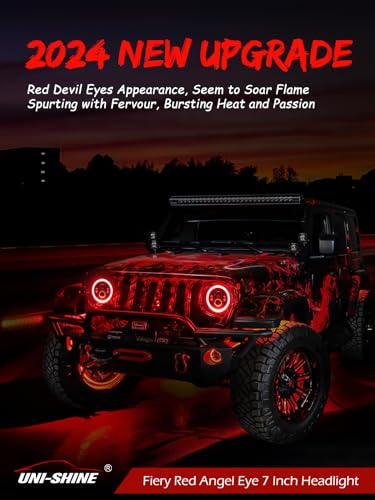 UNI-SHINE 7 inch Red Halo led Headlight Hi/Lo Beam with Amber Turn Signal 2pcs 7 inch led Headlight DOT Round H6024 LED Headlight Compatible with Jeep Wrangler JK TJ CJ, Compatible with Chevy - Image 2
