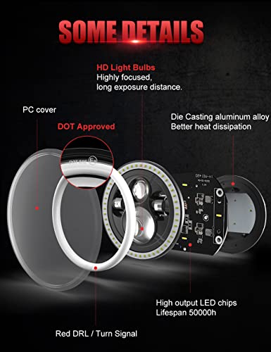 UNI-SHINE 7 inch Red Halo led Headlight Hi/Lo Beam with Amber Turn Signal 2pcs 7 inch led Headlight DOT Round H6024 LED Headlight Compatible with Jeep Wrangler JK TJ CJ, Compatible with Chevy - Image 5