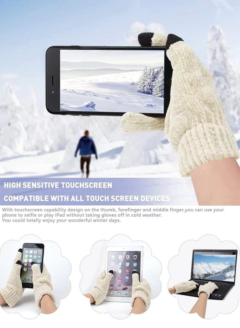 Generic Womens Winter Knit Warm Hat Beanie+Long Scarf+Touch Screen Gloves Set Skull Caps Neck Scarves for Women Men - Image 2