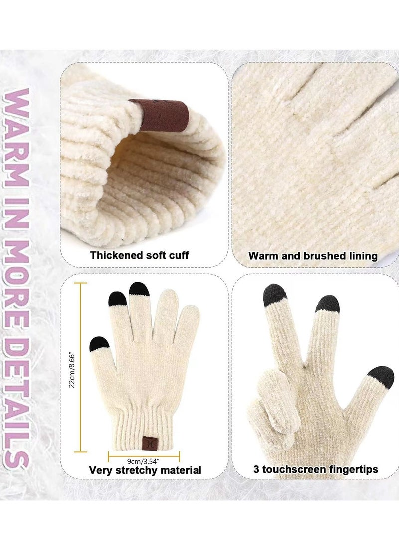 Generic Womens Winter Knit Warm Hat Beanie+Long Scarf+Touch Screen Gloves Set Skull Caps Neck Scarves for Women Men - Image 3