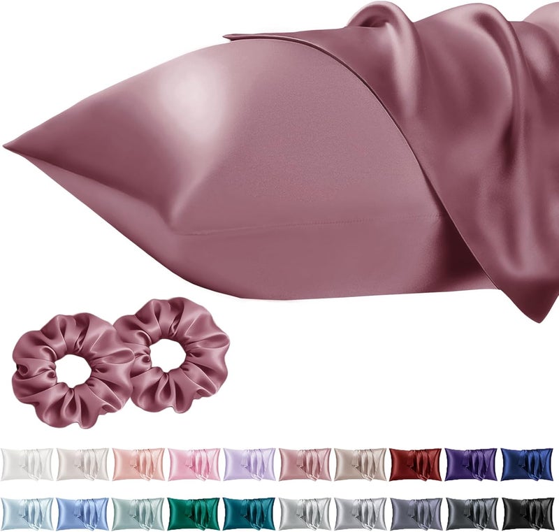 Vielit Standard Satin Pillowcase for Hair 2pc,Similar to Silk Pillow Cases,Easier Care Than Silk Pillowcase,Gifts for Women Men,Dusty Rose,20x26 & Envelope Closure and 2 Satin Scrunchies - Image 1