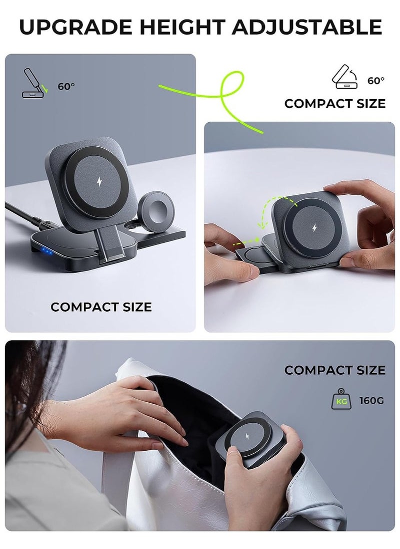 Generic - 3 in 1 Magnetic Wireless Charger, Foldable Wireless Charging Station for Travel, Fast MagSafe Wireless Charging Pad for iPhone 14/13/12, Apple Watch & Airpods. - Image 1