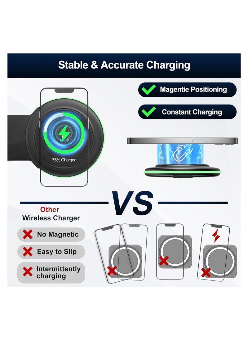 Generic - 3 in 1 Magnetic Wireless Charger, Foldable Wireless Charging Station for Travel, Fast MagSafe Wireless Charging Pad for iPhone 14/13/12, Apple Watch & Airpods. - Image 1