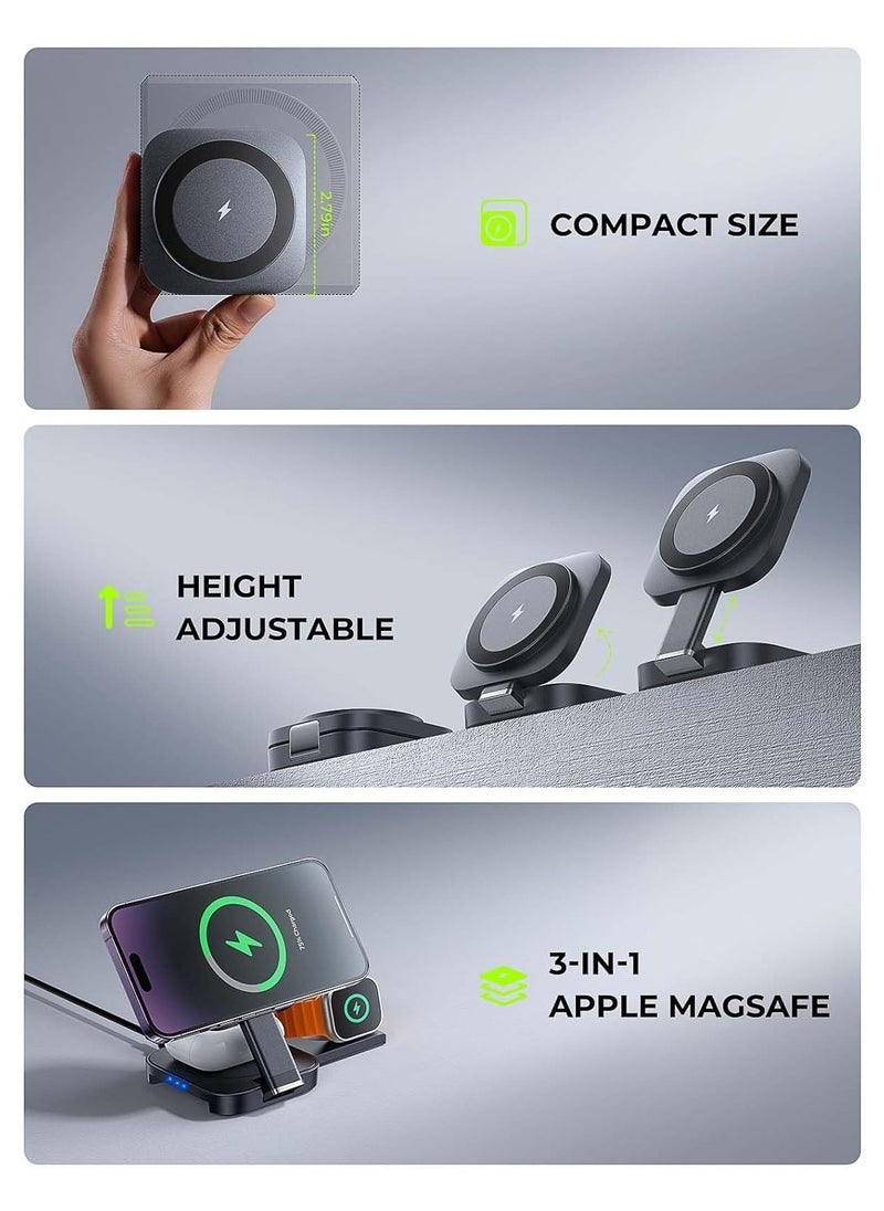 Generic - 3 in 1 Magnetic Wireless Charger, Foldable Wireless Charging Station for Travel, Fast MagSafe Wireless Charging Pad for iPhone 14/13/12, Apple Watch & Airpods. - Image 1
