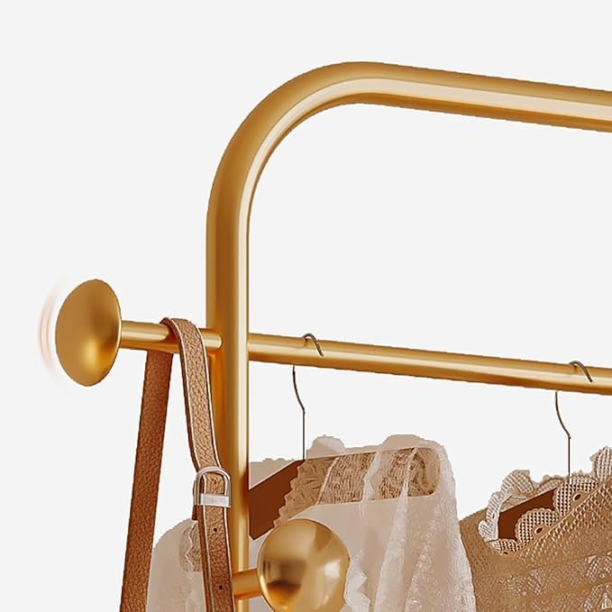 Lukzer Iron Clothes Rail Stand With Wheels Garment Racks With 1 Tier 4 Hook Do It Yourself Size 75X35X172CmGold - Image 2