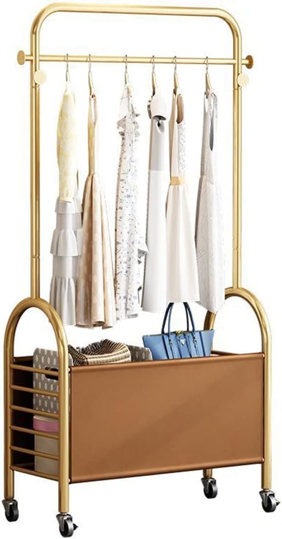 Lukzer Iron Clothes Rail Stand With Wheels Garment Racks With 1 Tier 4 Hook Do It Yourself Size 75X35X172CmGold - Image 5
