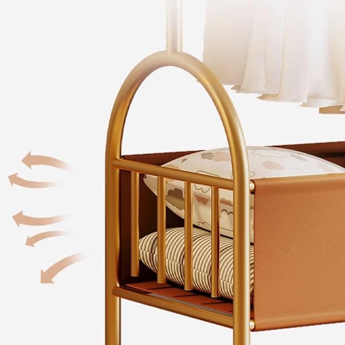 Lukzer Iron Clothes Rail Stand With Wheels Garment Racks With 1 Tier 4 Hook Do It Yourself Size 75X35X172CmGold - Image 3