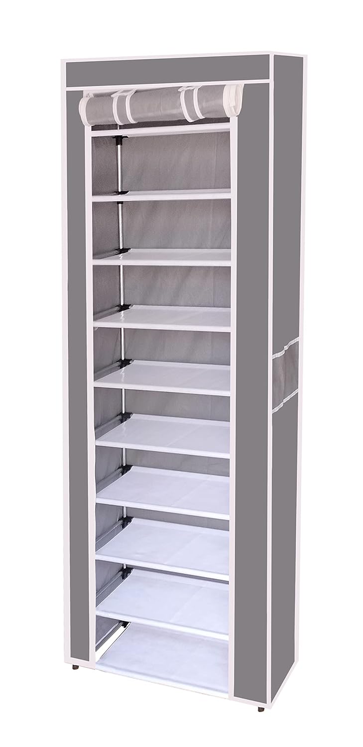 Whitecloud TRANSFORMING HOMES Whitecloud TRANSFORMING HOMES Collapsible Portable Foldable Wardrobe Storage Shelves Organizer for Clothes Racks Fabric Almirah Non Rustable Iron 10 Layer Grey Storage Unit  - Image 3