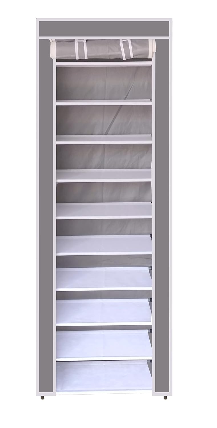 Whitecloud TRANSFORMING HOMES Whitecloud TRANSFORMING HOMES Collapsible Portable Foldable Wardrobe Storage Shelves Organizer for Clothes Racks Fabric Almirah Non Rustable Iron 10 Layer Grey Storage Unit  - Image 5