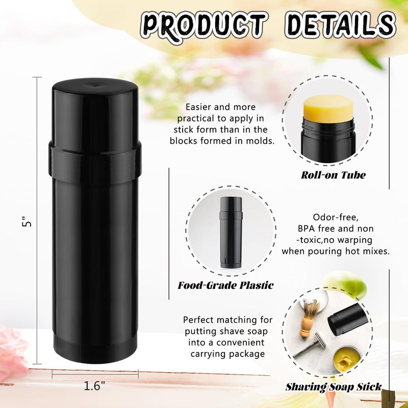 DMuuuDM 15 Pack 2 oz/60ml Plastic Deodorant Containers,Empty Round Twist-Up Solid Stick Tube Container for Homemade Deodorant,Shaving Soap Stick,Heel Lip Balm,Solid Lotion Bars-Top Filling,Black - Image 2