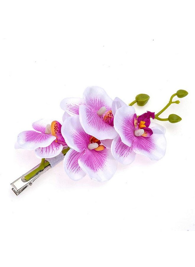 Suoirblss 2Pcs Hawaiian Orchid Flower Hair Clips Flowers Alligator Clips Hairpins Holiday Travel Wedding Decoration Hair Accessories For Women Lady Bridal (White Purple)  - Image 3
