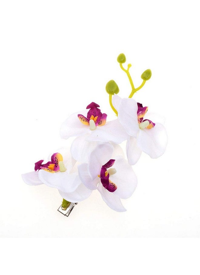 Suoirblss 2Pcs Hawaiian Orchid Flower Hair Clips Flowers Alligator Clips Hairpins Holiday Travel Wedding Decoration Hair Accessories For Women Lady Bridal (White Purple)  - Image 4