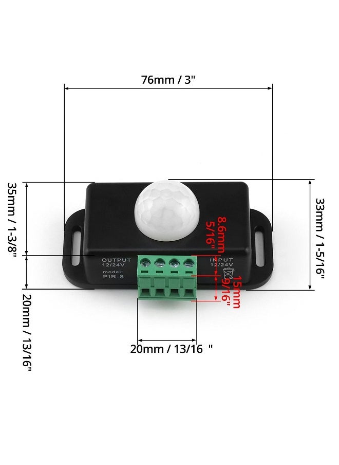 2 Pack Body Infrared Light Switch, 12V/24V PIR Motion Sensor Switch for LED Light Strip Automatic,  Controller LED Strips Lighting
