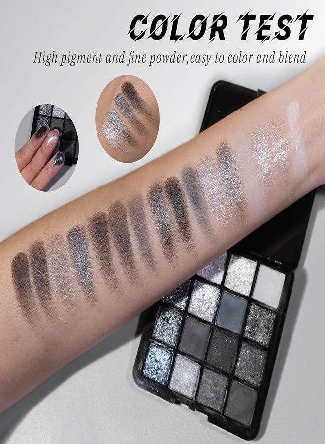 GOERTI Smoky Eyeshadow Palette, 16 Color Matte & Shimmer Glitter, High Pigment Blendable Long-Lasting Black Silver Gray Eyeshadow Set for Party Night-Out Looks (Black) - Image 2